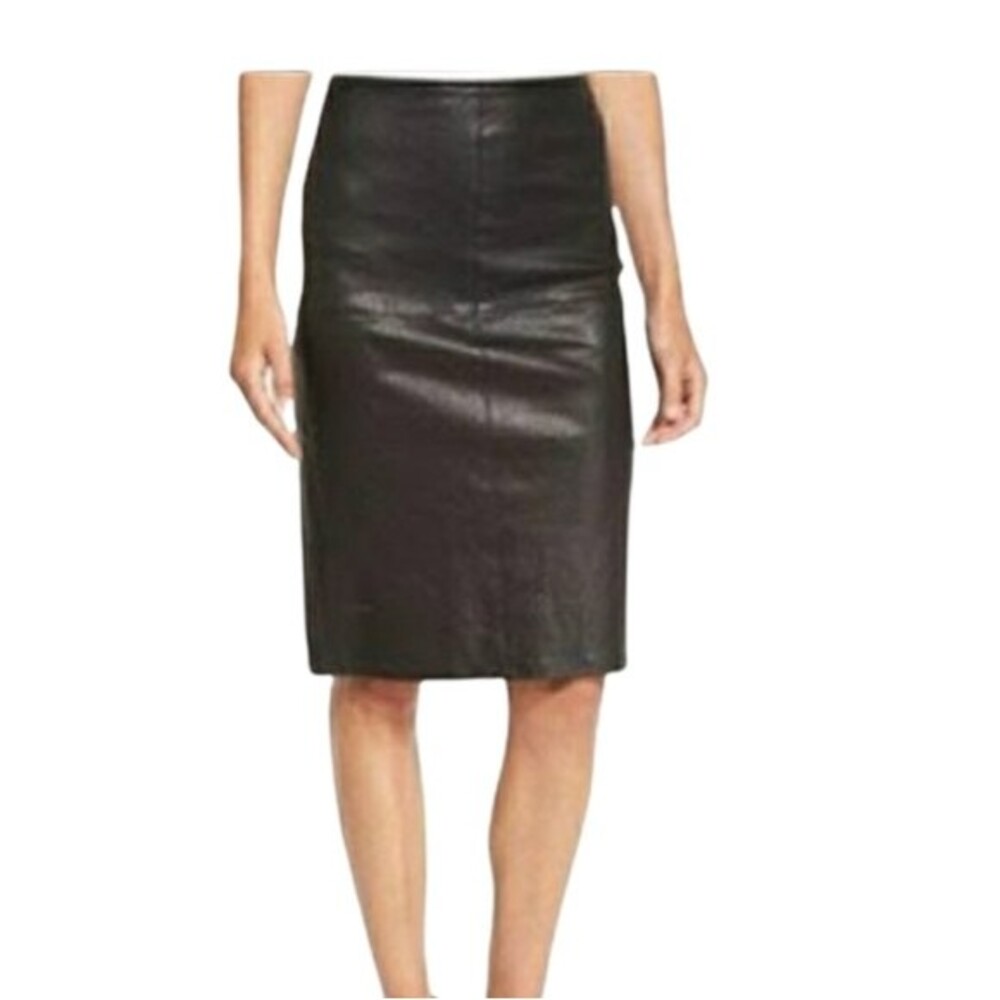 Fisher Project by Eileen Fisher Black Lambskin Leather Pencil Skirt Large Luxury
